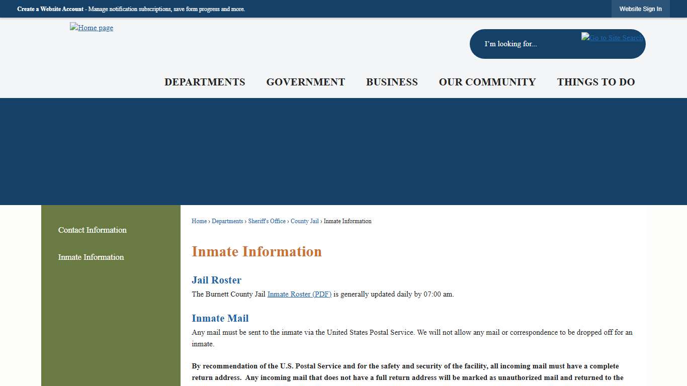 Inmate Information | Burnett County, WI - Official Website